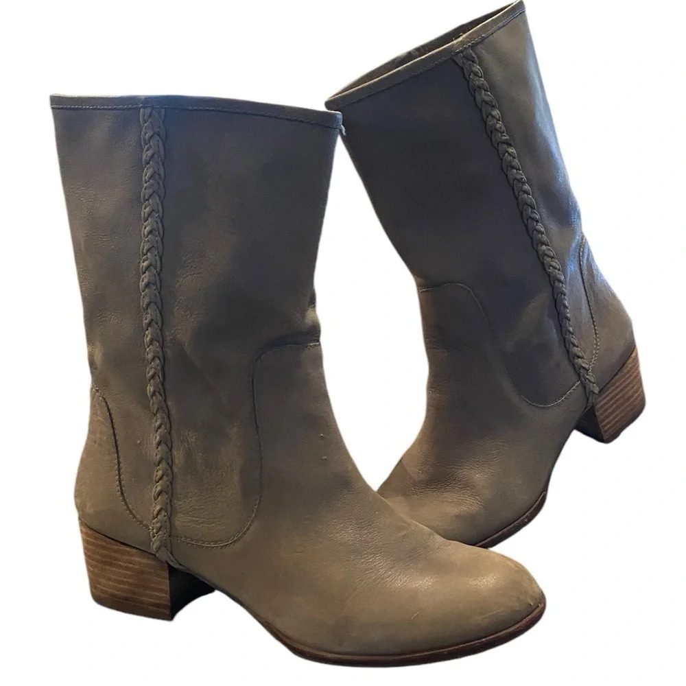 Banana Republic rock stone leather braid round toe mid-calf boot Boho western